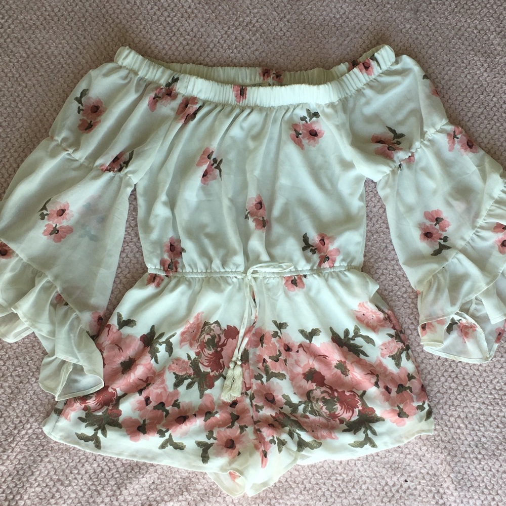 Off The Shoulder Pink and White Floral Romper